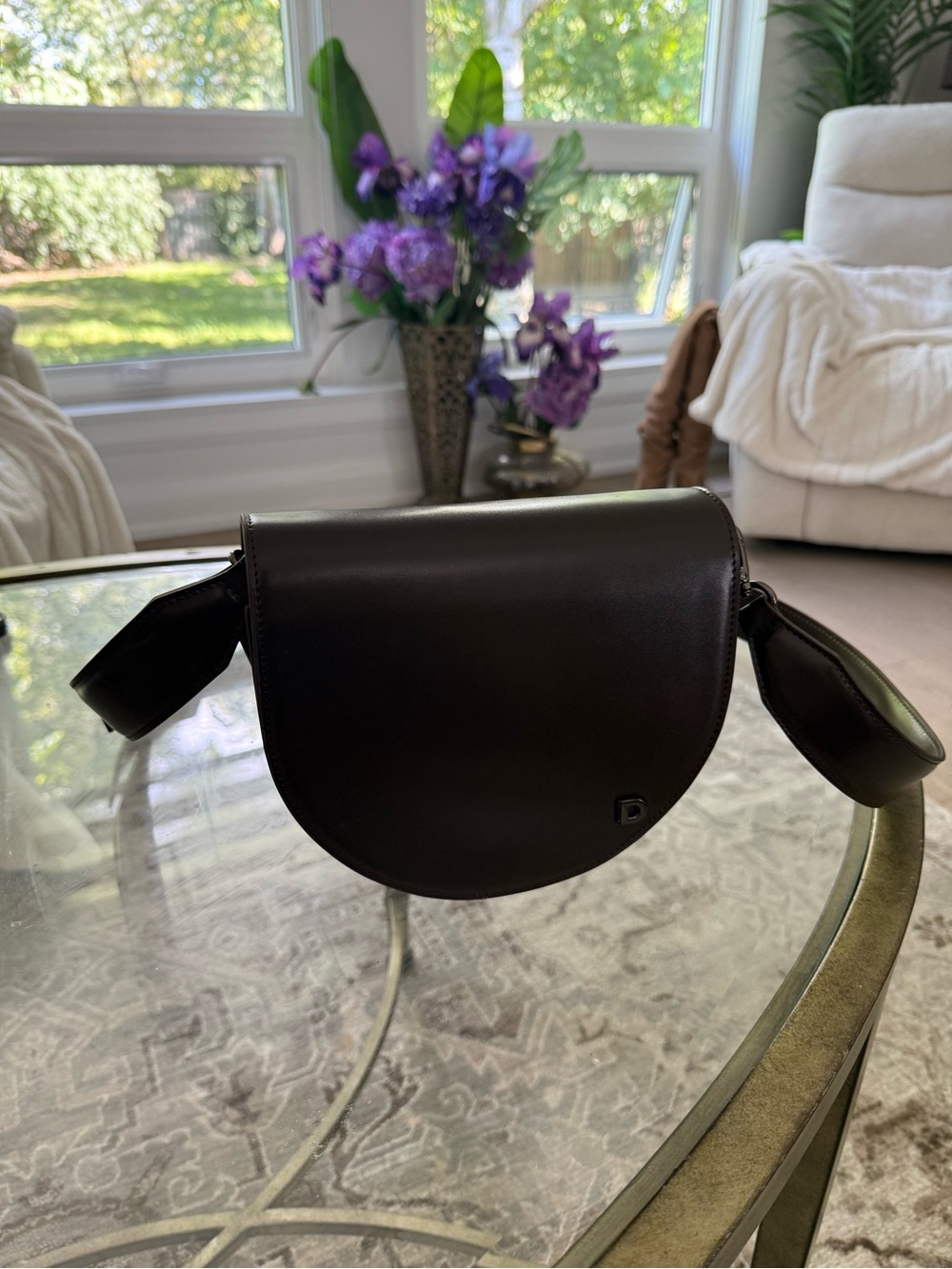 NWOT Danier Dark Brown Leather Crossbody half moon Bag